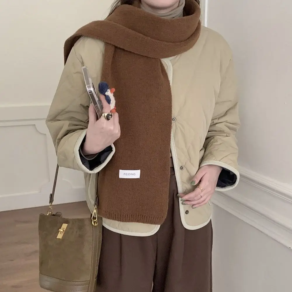 Winter Warm Solid Color Cross Scarf Women Girls Woolen Knit Scarf New Thicken Neckerchief Neck Scarf Fake Collar Neck Warmer