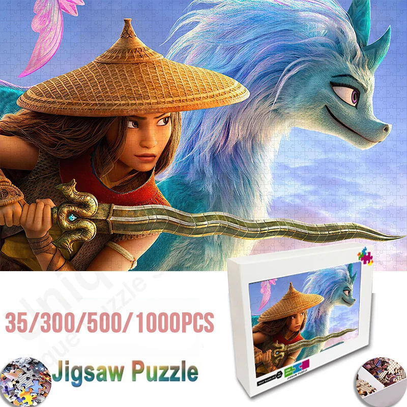 35/300/500/1000 Pieces Disney Raya and The Last Dragon Wooden Jigsaw Puzzle Intelligence Jigsaw Puzzle Kids Educational Toys