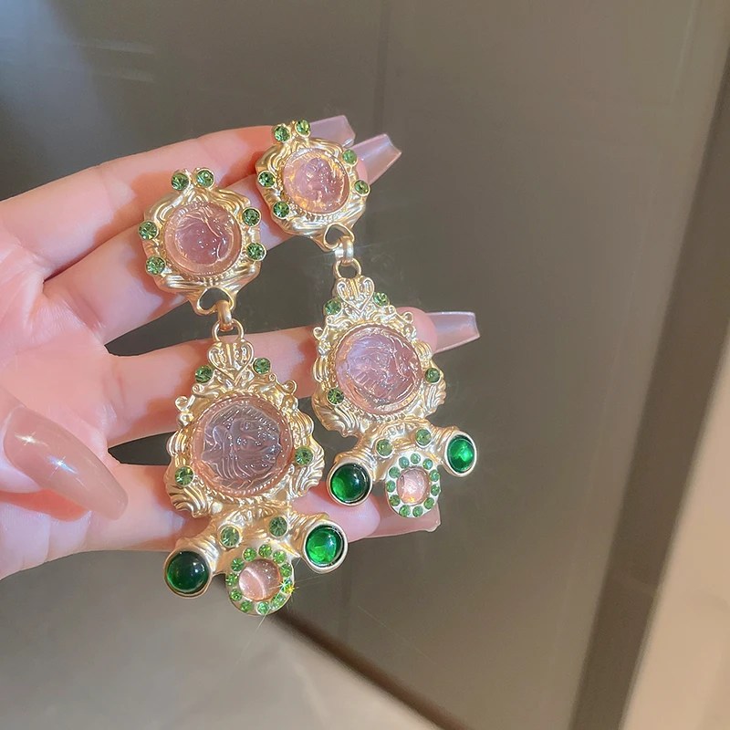 

DREJEW Fulll Shiny Rhinestone Flower Tassel Drop Earrings for Women Girls Vintage Geometric Circle Splicing Dangle Earrings Gift
