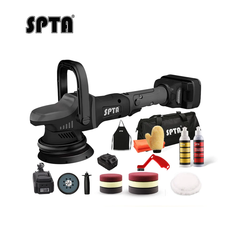 Car Polisher Automotive Orbital Sander SPTA 18V 5Inch Cordless Car Polisher Dual Action 15mm Orbit Variable Speed Polishing Machine With 4000mAh Battery For Polishing