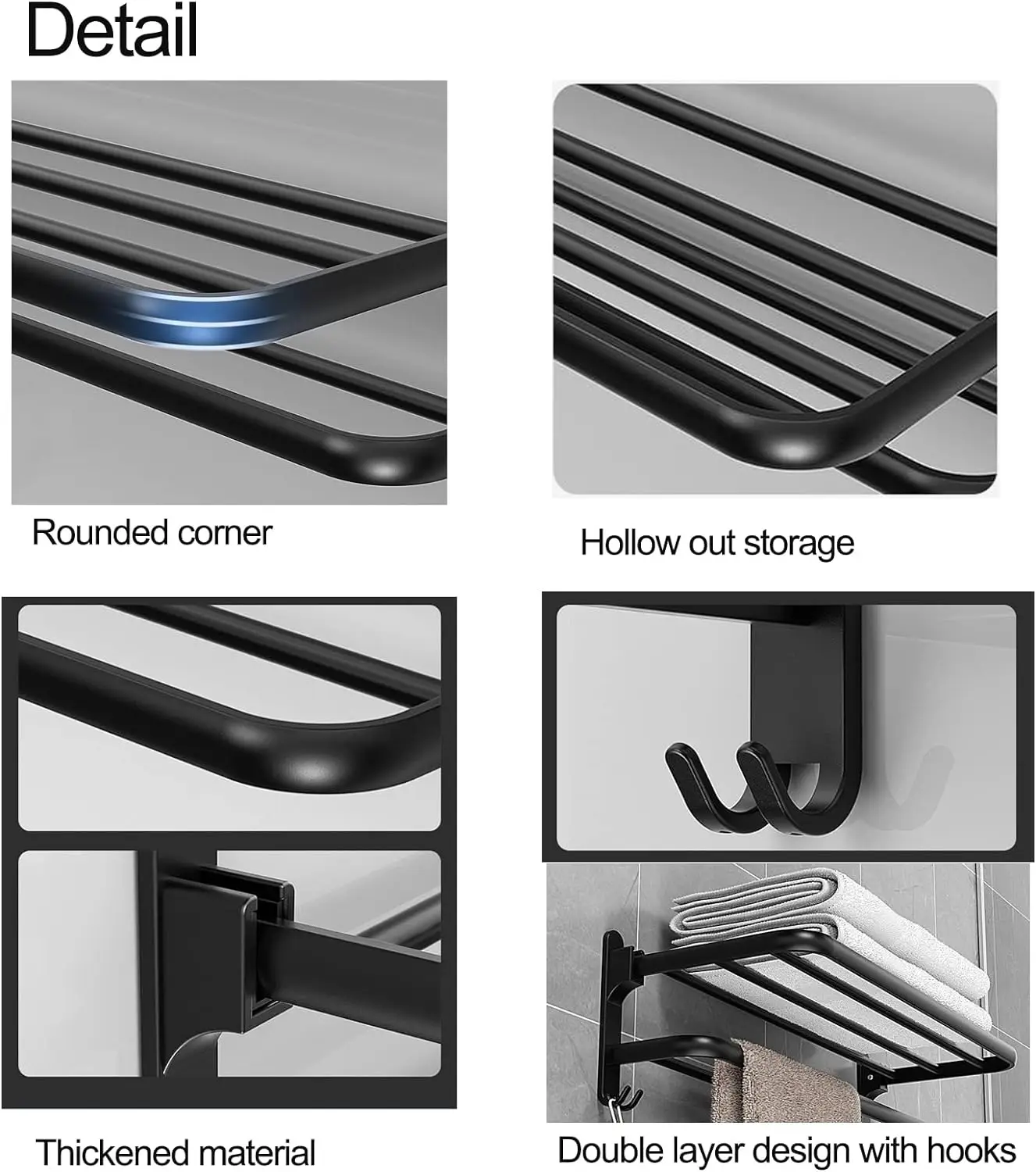 Foldable Towel Rack with Hooks Wall Mount AluminumTowel Rack Rustproof Towel Storage Wall Mount for Bathroom Lavatory for Home