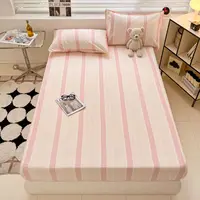 Skin-friendly Bedsheet Pure Cotton Bed Linen Stripe Style Bed Cover Single Mattress Protector sabanas (Pillowcase Need Order) 1