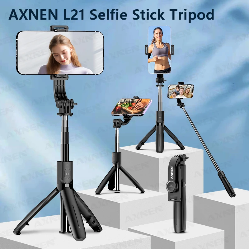 AXNEN L21 Selfie Stick Cellphone Tripod With Extension Rod Wireless Remote Control For Phones Shooting Vlog, Optional_voghion.com
