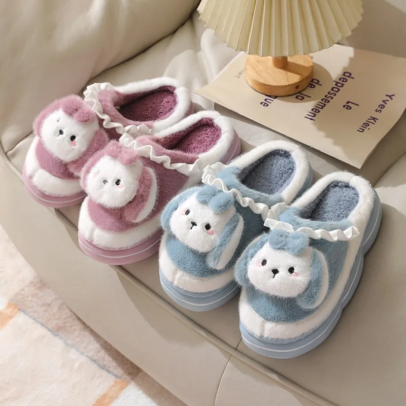 

Kawaii Sanrio Pochacco Cotton Slippers Female Thick Bottom Home Plush Slippers Winter New Cartoon Cute Wear Outside Keep Warm