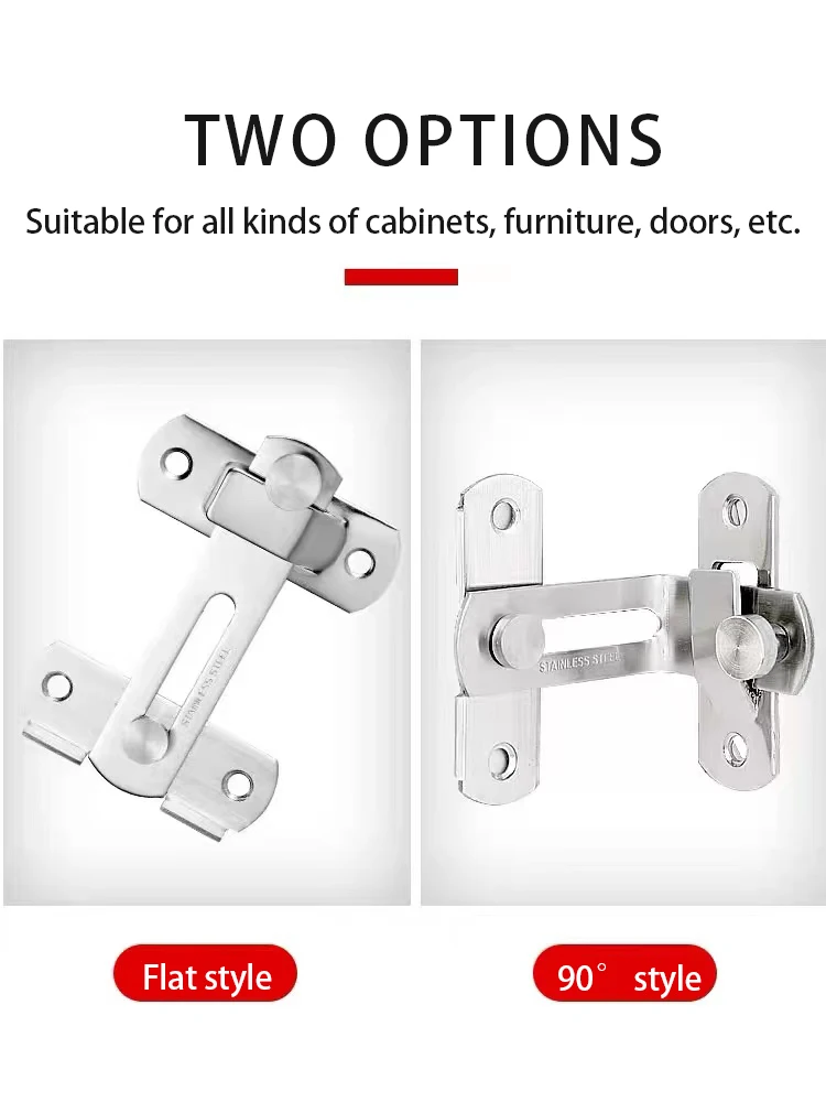 Description Picture 3 of item90 Degree Stainless Steel Door Hasp Anti-rust Safe Door Bolt Lock Buckle Security Sliding Door Chain Locks for Hardware