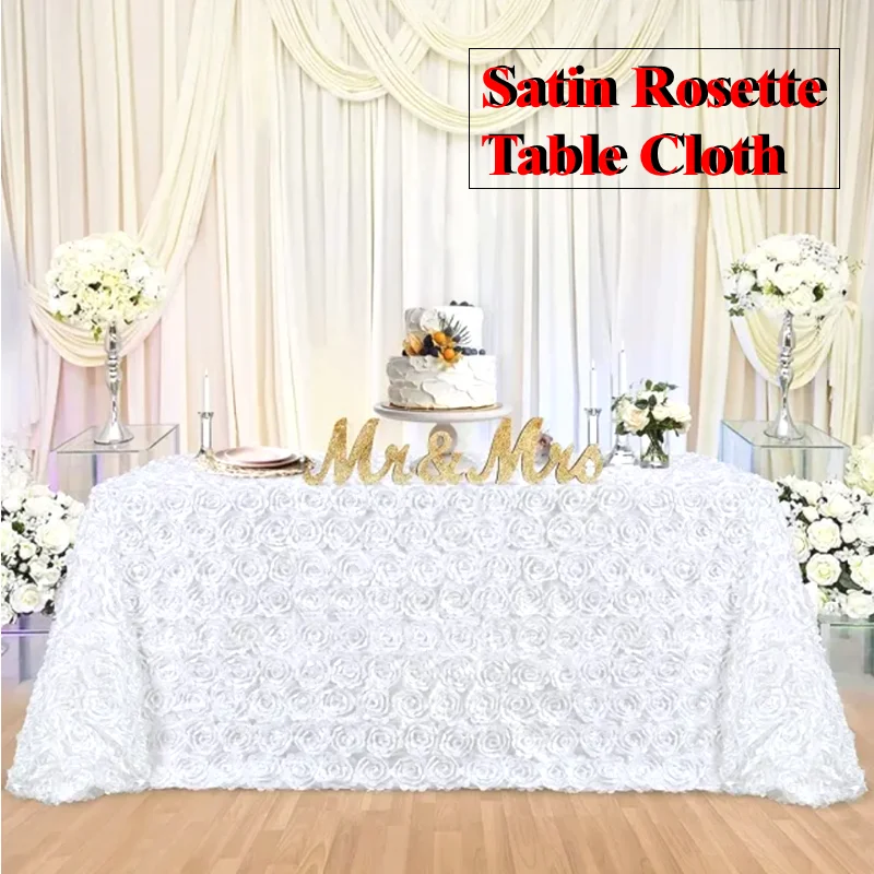 

New Design Rectangle Satin Rosette Table Cloth Wedding Tablecloth Colors Event Party Decoration