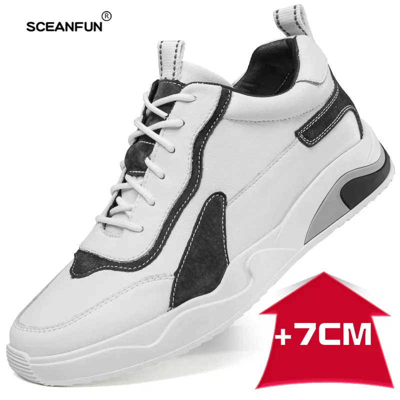 Fashion genuine leather elevator shoes men casual lift sneakers height increase insole 7cm tall skateboard shoes man Leisure 6