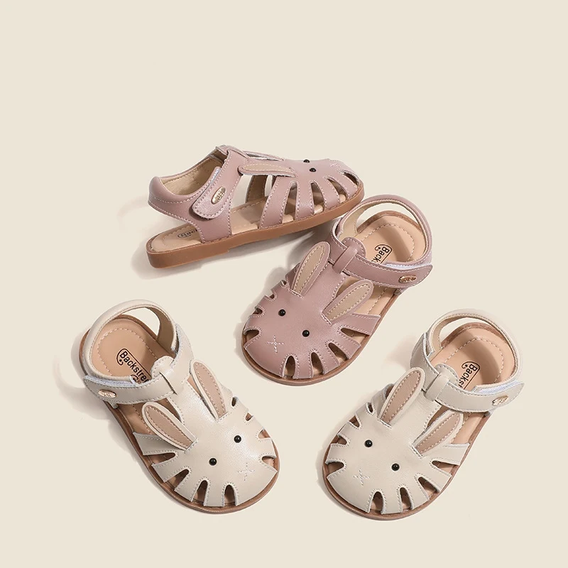 Cartoon Rabbit Girls Sandals Genuine Leather Baby Boys Beach Sandals Summer Soft Cowhide Children's Casual Shoes Little Kids