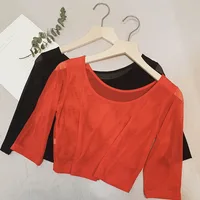 Semi-Transparent Lace Me Base irt Women's Five-Sve Inner Wear Sexy Slim Fit Hollow out ort Top Versatile Thin