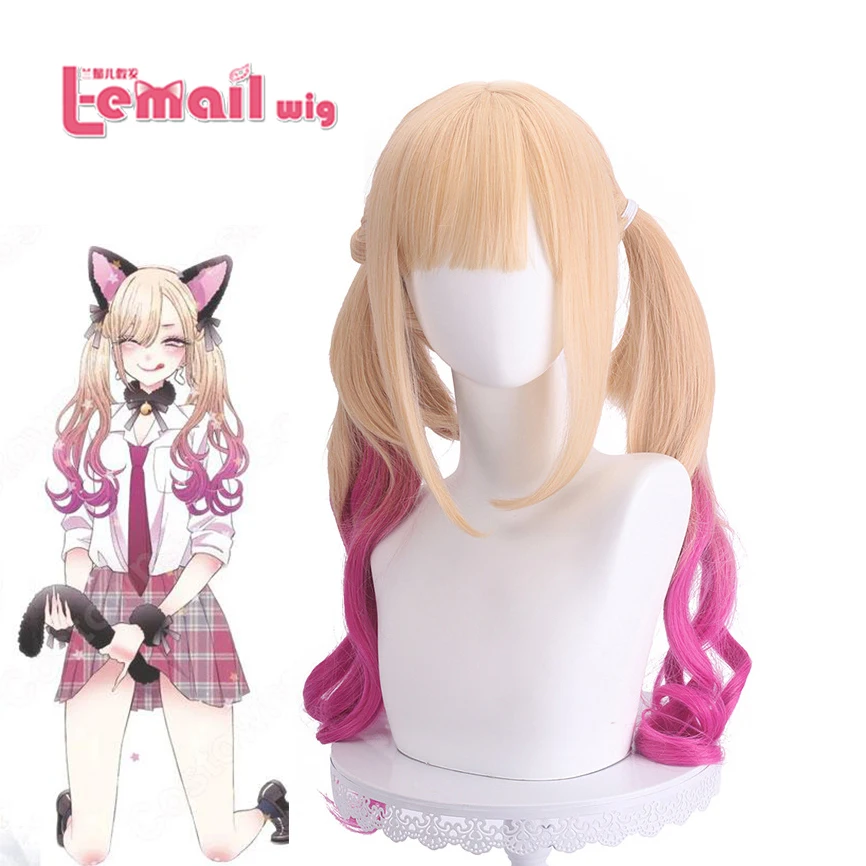 

L-email wig Synthetic Hair My Dress Up Darling Kitagawa Marin Cosplay Wig Cat Girl Gradient Double Ponytail Wigs Heat Resistant