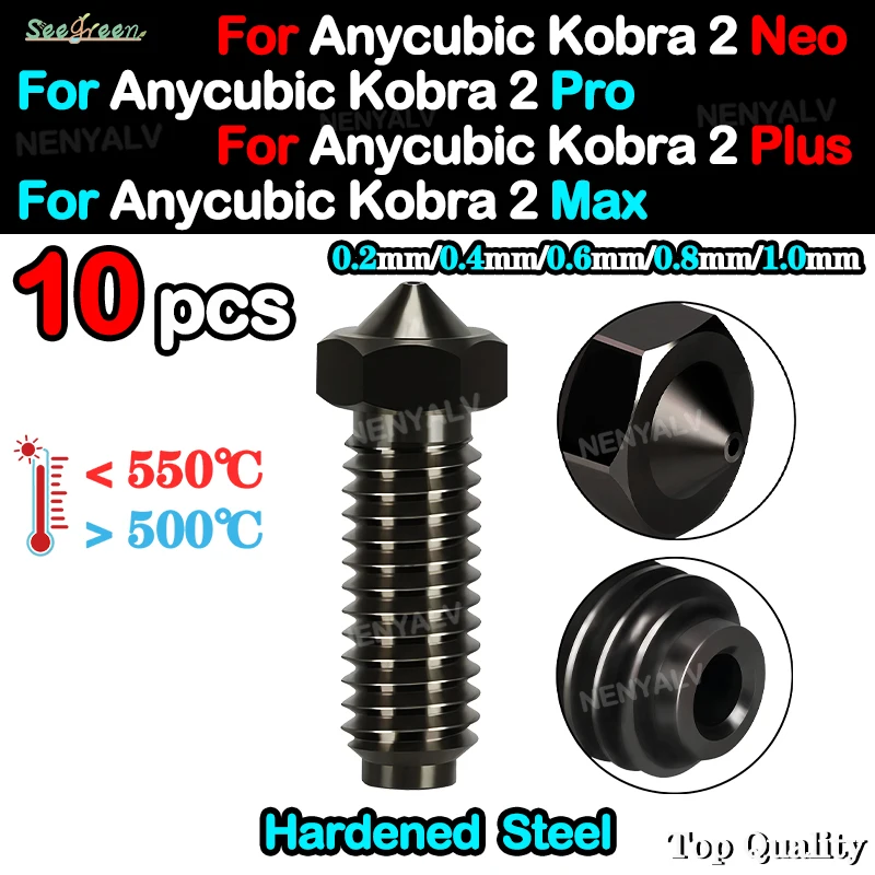 10 Pz Per Anycubic Kobra 2 Pro Flusso Ad Alta Precisione Per Anycubic Kobra 2 Neo Volcano Ugello 0.2/0.4/0.6/0.8/1.0Mm Ugello Temprato