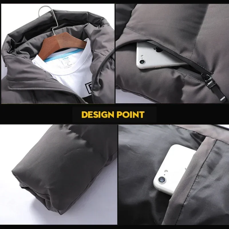 Winter Men's Jacket Solid Color Leisure Padded Long Sleeve Zipper Hooded Cotton-padded Jacket Outdoor Skiing Riding Warm Coat