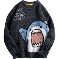 Shark Sweater Men Winter Cartoon Harajuku Korean Y2k Oversized Turtleneck Hip Hop Loose Knit Jumper Pullover High Collar Sweater 2