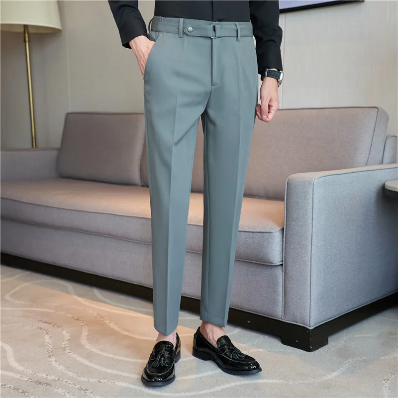 Dress Pants For Men Fashion Belt Design Pinstripes Suit Pants