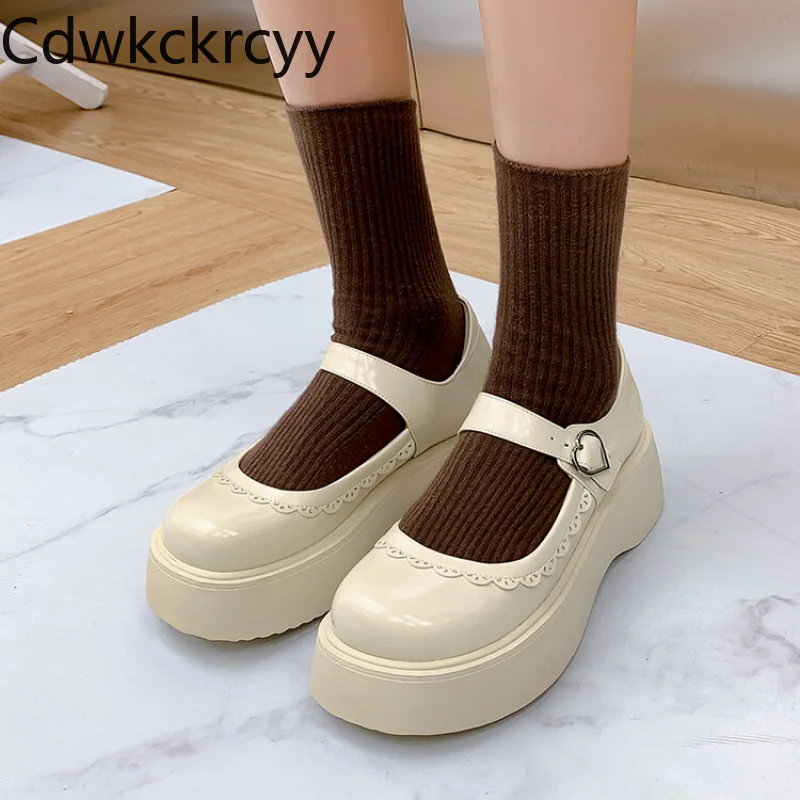

Spring Autumn fashion Round head high-heeled Women's Shoes Shallow mouth Buckle Thick bottom leisure time Mary Jane Women Shoes