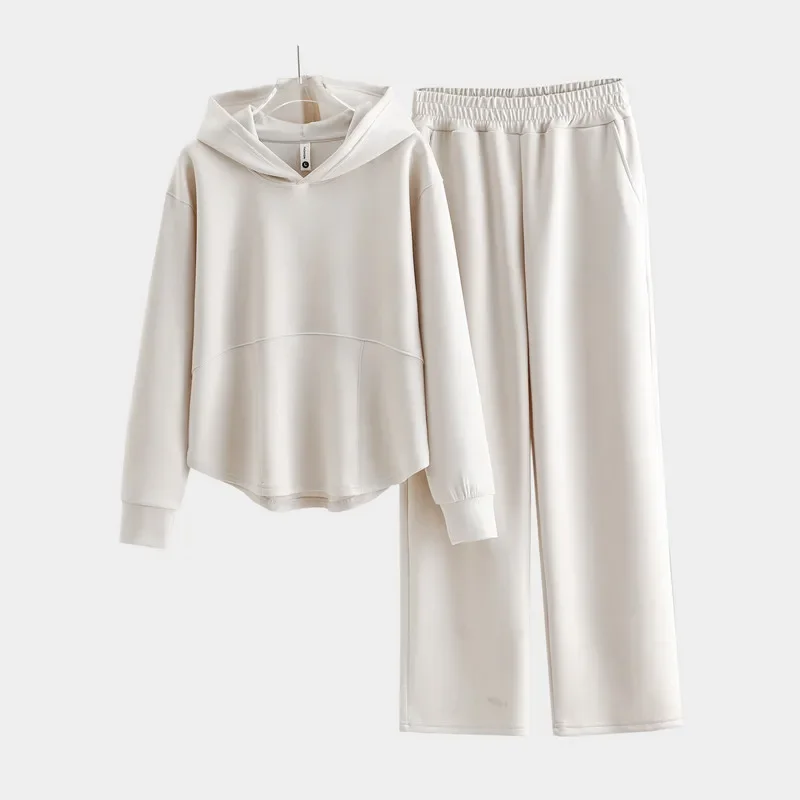 سويت شيرت بقلنسوة غير رسمي بأكمام طويلة فضفاض مناسب للتخسيس ملابس خارجية عصرية للنساء طقم مكون من قطعتين لخريف/شتاء 2024