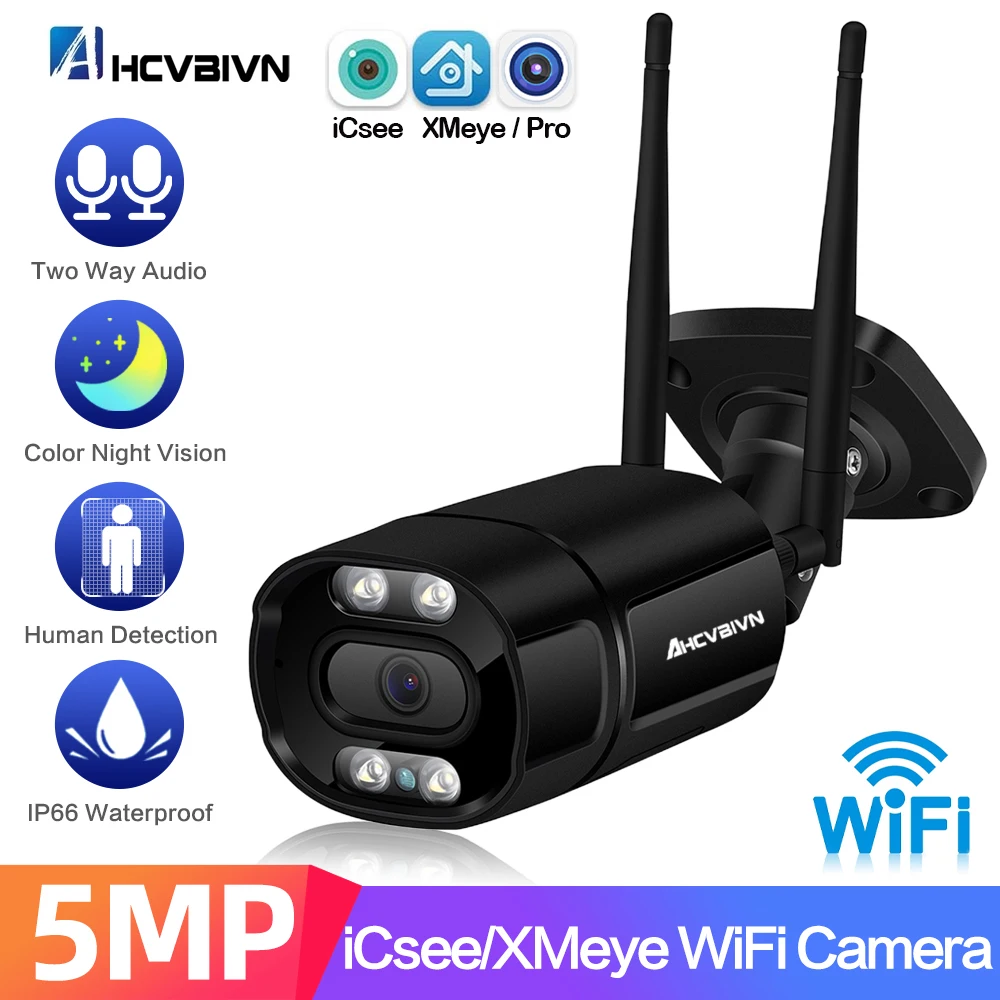 

5MP/3MP iCSEE XMEYE Outdoor WiFi Security Camera Two Way Audio Bullet CCTV Color Night Vision Surveillance Camera Home Wireless