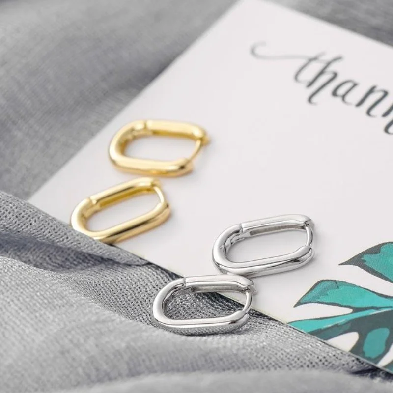 Silver Color Simple French U-shaped Geometric Oval Hoop Earring for Women Golden Huggie Earrings Jewelry