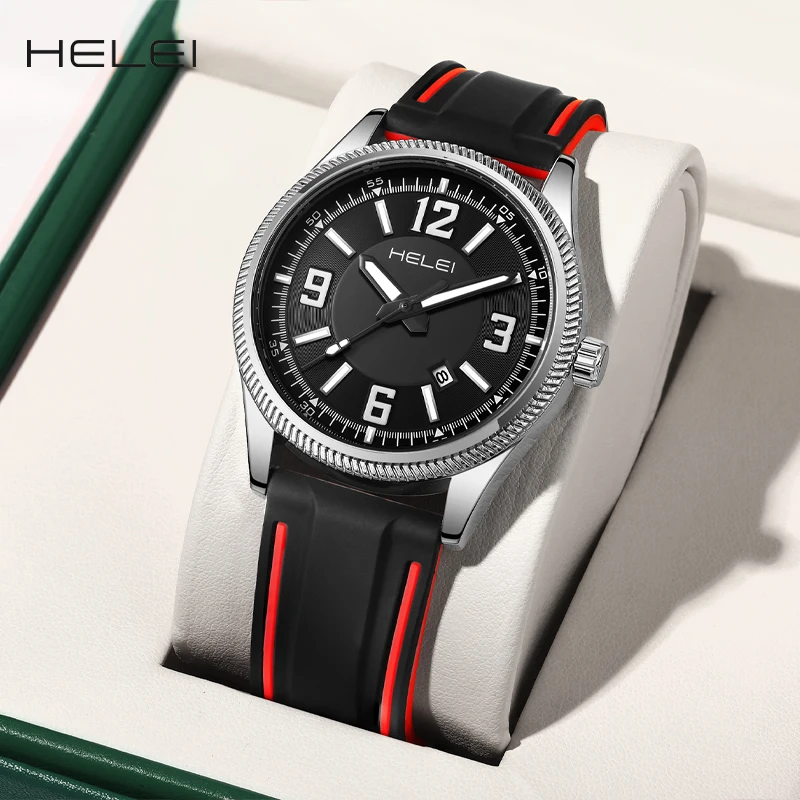 HELEI2024 Fashion Digital Dial Quartz Watch Branded Men's Genuine Belt Watches Round Business Watches Men's Luxury Watches