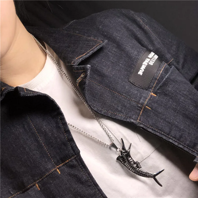 

Винтажная Подвеска из нержавеющей стали в виде рыбьей кости, Мужская властная Подвеска из нержавеющей стали для готических байкеров