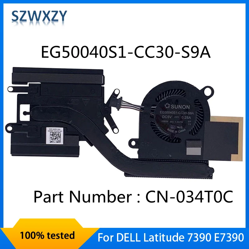 DELL Latitude 7390 E7390 노트북용 CPU 냉각 방열판, 선풍기 034T0C 34T0C EG50040S1-CC30-S9A 100% 테스트 완료, 신제품, 빠른 배송