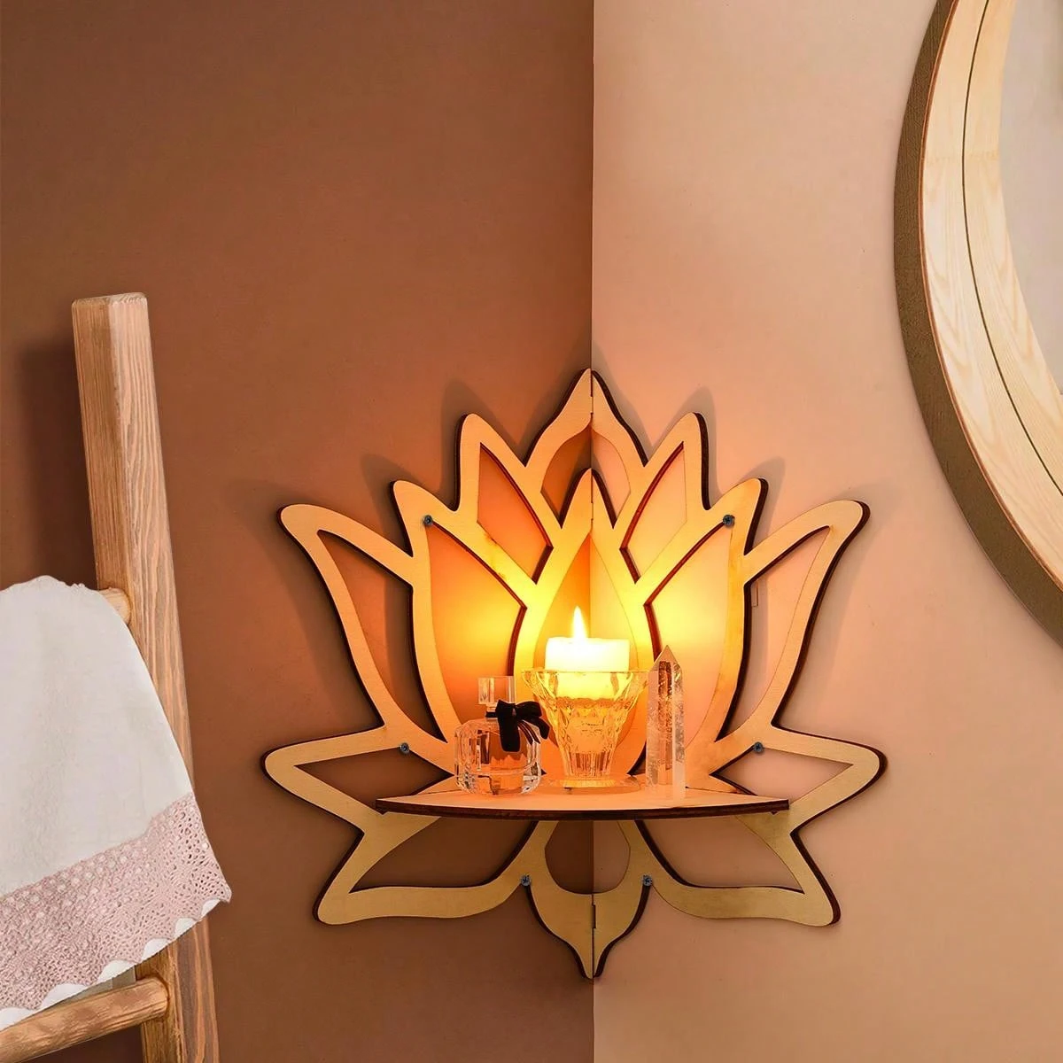1pc, 6.7*11.5inch lotus shape wall decoration pendant, DIY assembly wooden small storage shelf (without nails)