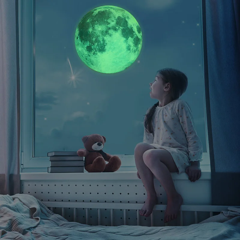 3D Luminous Moon Wall Sticker Glow in The Dark Removable Sticker For Home Decoration Kids Baby Room Space Planet DIY Decals