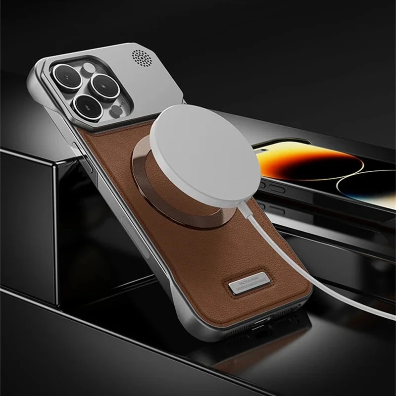Magsafe Magnetic Frameless Leather Case with Wireless Charging and Heat-Resistant Bumper