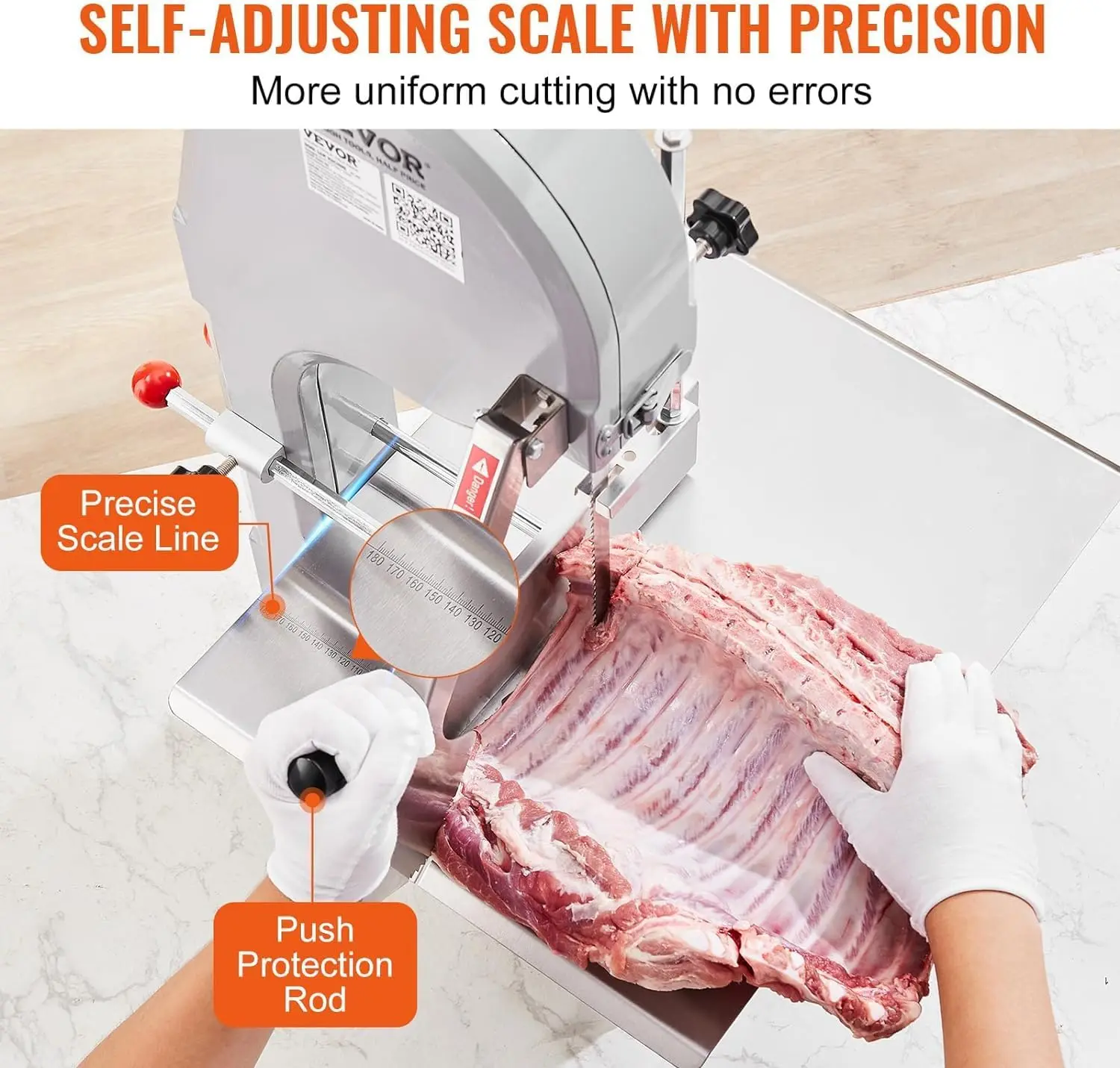 Commercial Electric Meat Bandsaw, 1500W Stainless Steel Countertop Bone Sawing Machine, Workbeach 19.3"" X 15"", 0.16-7.9 Inch 5