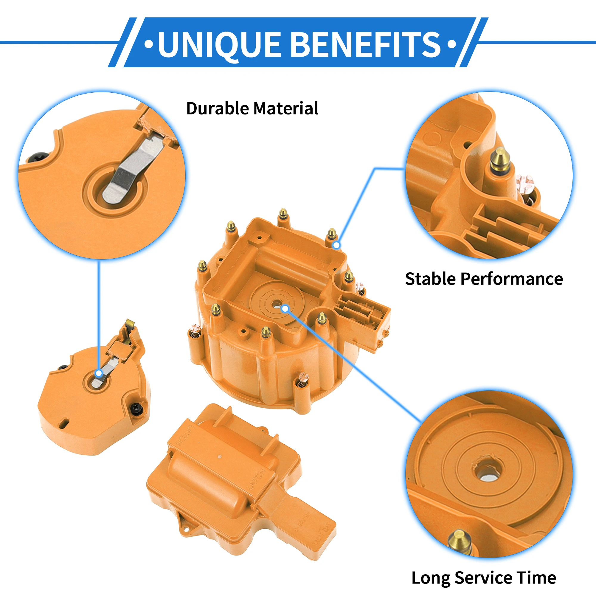 UXCELL Distributor Cap Kit Compatible for Chevy for GM SBC BBC 305 327 350 396 454, Durable ABS Orange with Rotor