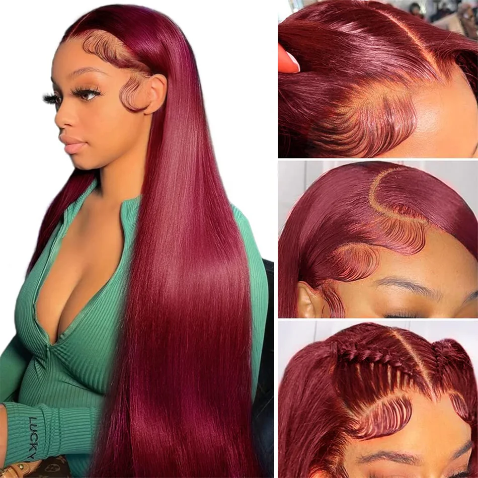 Burgundy Lace Front Human Hair Wig 99J