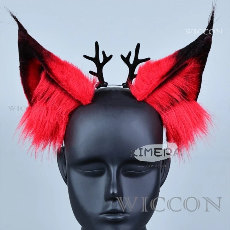 

New Hasbin Hotel Alastor Cosplay Prop Radio Demon Red Wolf Fox Ears Hairhoop Headwear Headband Tail For Costume Accessories