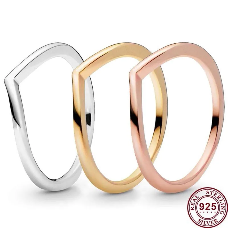 

Hot 925 Silver Delicate V-shaped Fashion Crown Wishing Bone Female Sign Ring Wedding Gift High Quality DIY Charm Jewelry