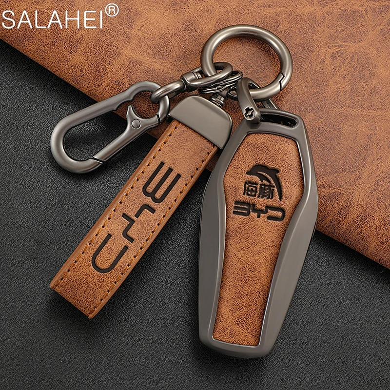 

Leather Car Remote Smart Key Case Keyring Buckle Cover Protector Shell Holder Suitable For BYD Dolphin Keychain Auto Accessories
