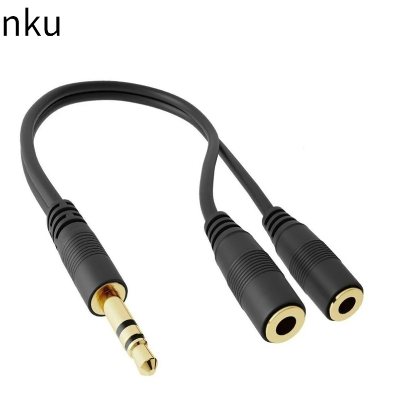 

Nku 3.5mm 1/8" TRS Male Plug To Dual 3.5 Female Jack Stereo Aux Audio Cable Y Splitter Extension Sharing Cord for Headphone MP3