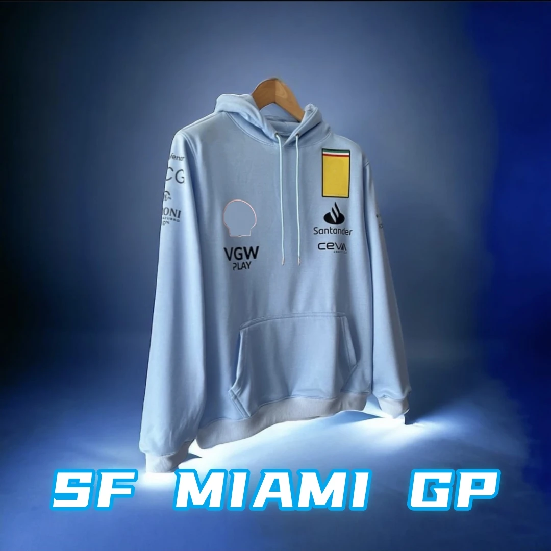 

2024 Charles Leclerc Miami GP Blue HOODIE SF Team Uniform Carlos Sainz Shirt T-shirt Fan Supporter Tees