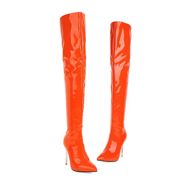 Overknee Boots Orange Overknees Patent Leather Neon Bright Yellow