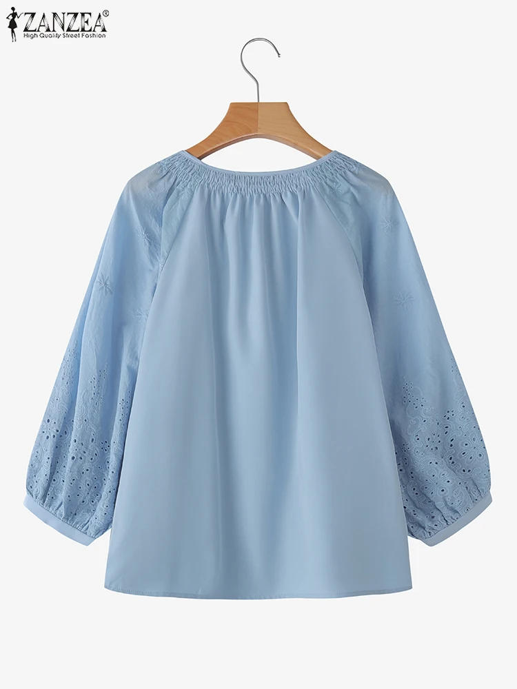 Cotton Lace Tunic Top for Women Autumn Lantern Sleeve