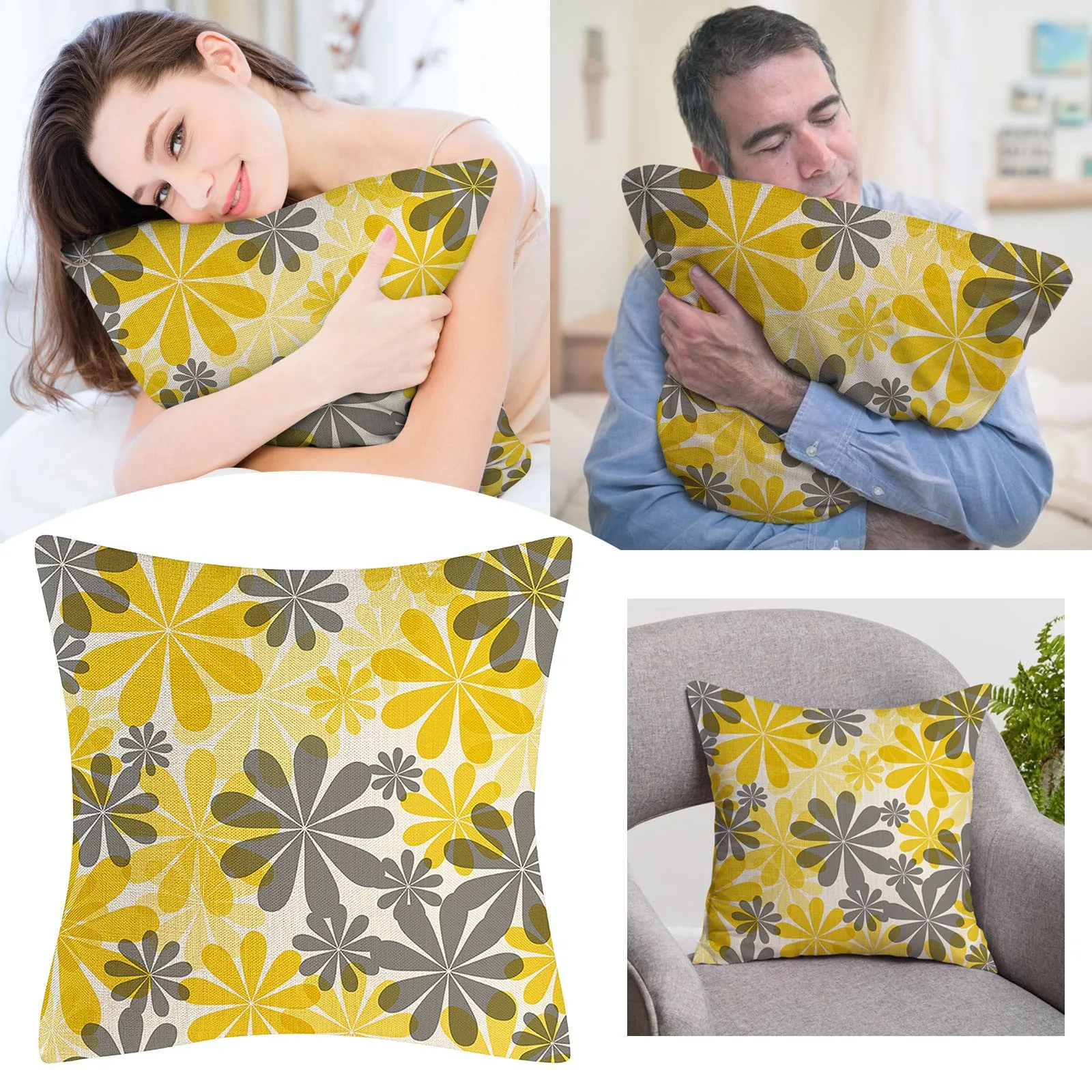 

Yellow Pillowcase Modern Daisy Pillow Case Linen Square Pillow Cover Square Pillowslip For Sofa Beds Car Seat Decoration 45x45cm