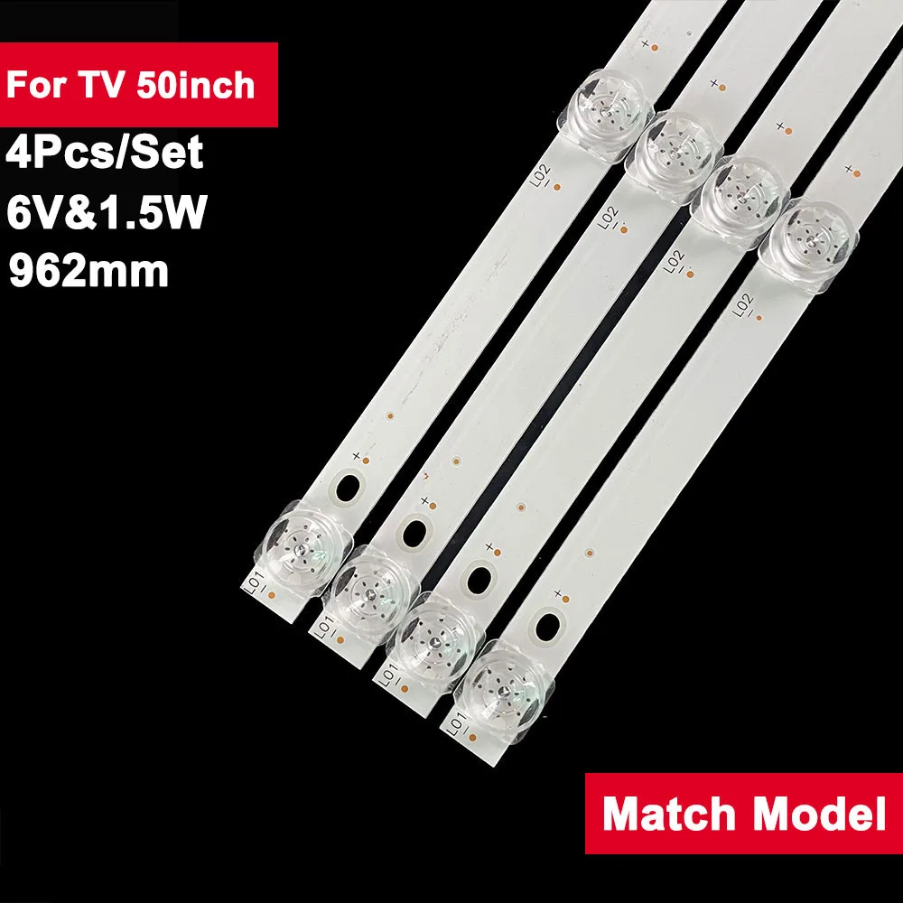 

4pcs/set 9led 962mm Square Lens 6V1.5W Backlight TV Strip for DEXP 50inch CX50D09-ZC56AG-01 04 ZC23AG-05 U50E7000E DM-LED50UQ31