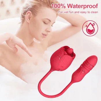 2 In 1 Rose Vibrator Female Tongue Licking Clitoris Clit Stimulator Thrusting Vibrating Love Egg Dildo Adults Sex Toys for Women 5