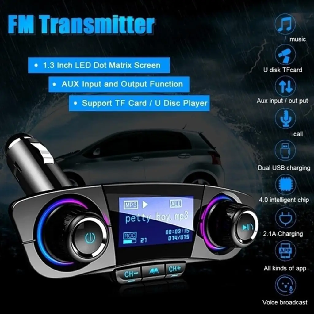 

Portable BT06 Car FM Transmitter Bluetooth Handsfree Music MP3 USB