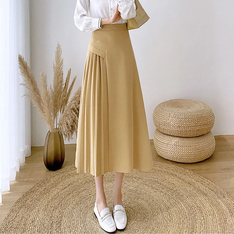 

Draping Irregular Pleated Skirt Female 2023 Spring New Suit A-line Skirt Slim Solid Causal High Waist Half length Skirt Female