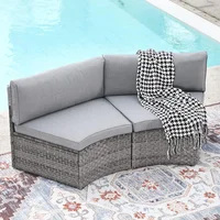 Half moon shaped courtyard outdoor sofa, 2-piece hair vine segmented set, with gray cushion 1