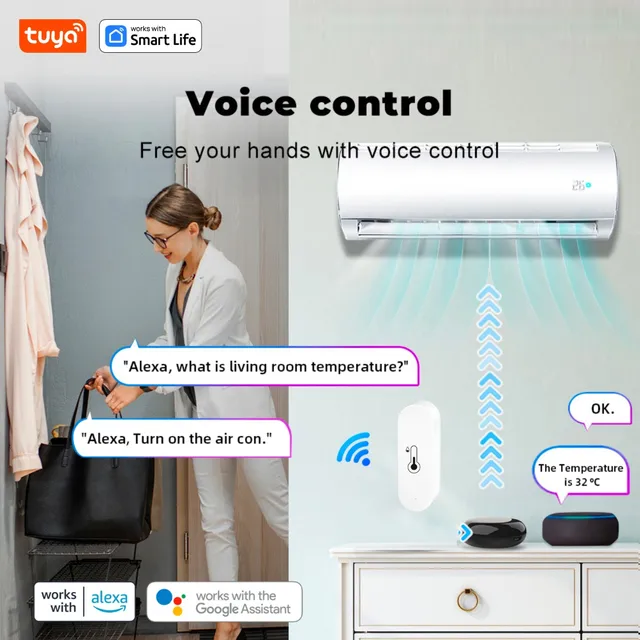 Tuya WiFi Temperature and Humidity Sensor Indoor Humidity Sensor Battery Powered APP Monitoring For Alexa Google Home Voice 3