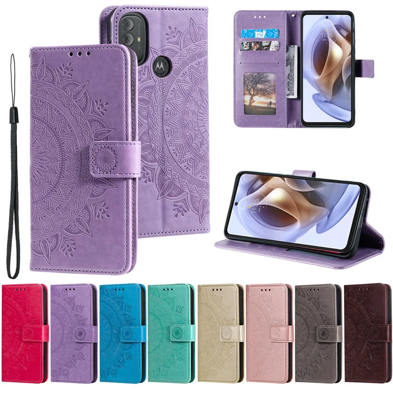 Embossed Leather Wallet Case For MOTOROLA MOTO G73 G53 G13 G72 G62 G52 G22 G10 G30 G31 G41 G51 G71 G Power G Stylus Flip Cover phone case leather phone case leather wallet case leather case