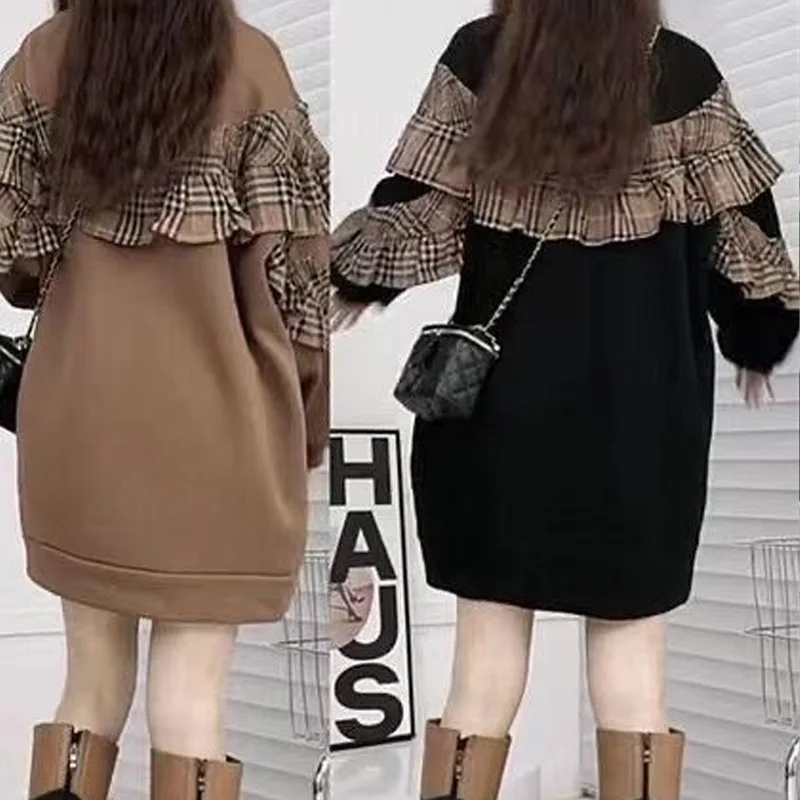 T-Shirts New Loose Autumn Winter Thin Printing Patchwork O-neck Streetwear Long Sleeve Pullovers Sweatshirts Women\'s Clothing