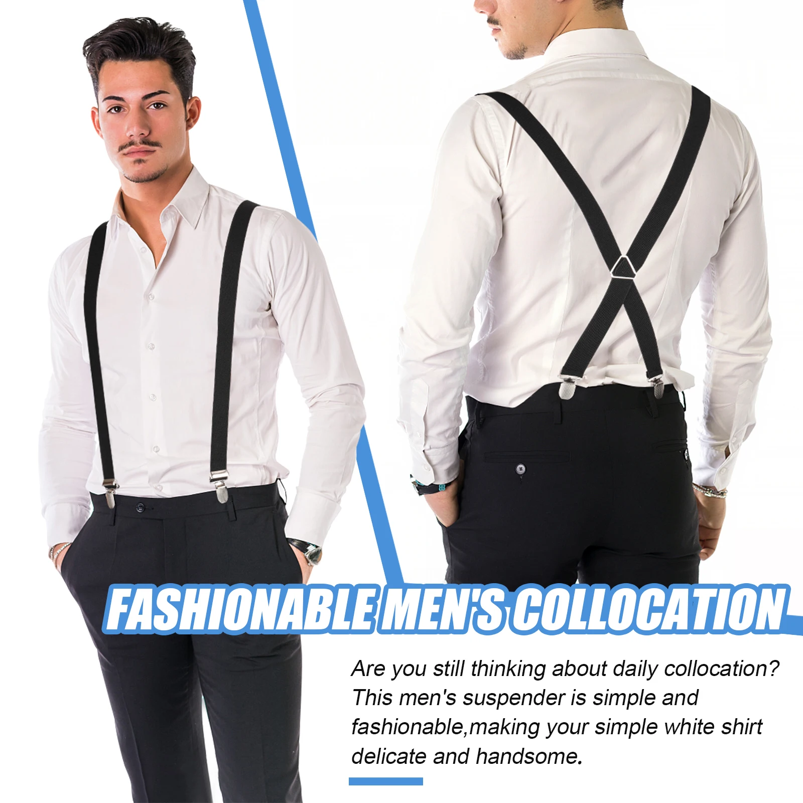 Men Women Suspenders Universal Adjustable Elastic Band Unisex Pants Clips