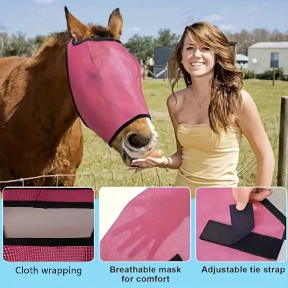 Anti Mosquito Horse Anti Fly Mesh Mask Adjustable Stretchy Horse Eye Shield Knitted Breathable Horse Fly Protective Cover 2