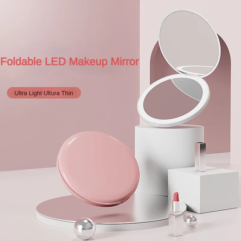 

Зеркало для макияжа со светодиодной подсветкой, перезаряжаемое от Usb Портативное переносное карманное складное косметическое умное зеркало для макияжа с сенсорным экраном